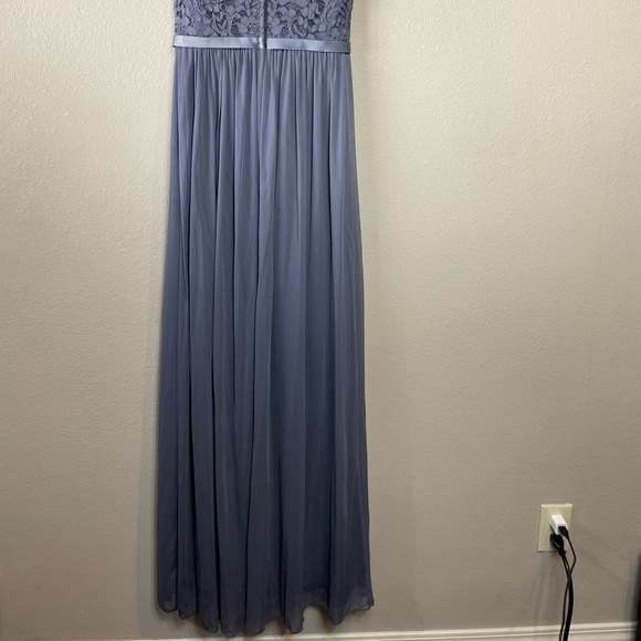 David's Bridal Long Bridesmaid Dress with Lace Bodice pewter, sz 2, F19328 - Picture 7 of 15